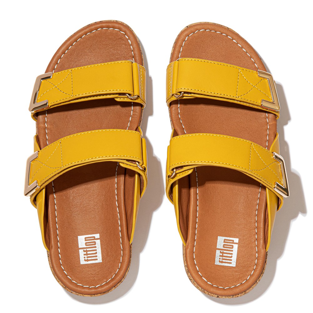 Fitflop Womens Slides - Remi Adjustable Leather - Yellow - 612-YWUXEQ